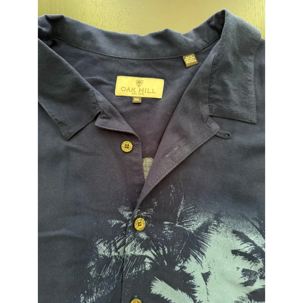 Oak Hill Resort Camp Shirt Men 3XL Blue Hawaiian Loop Collar SS Casual Button-Up - Picture 6 of 11